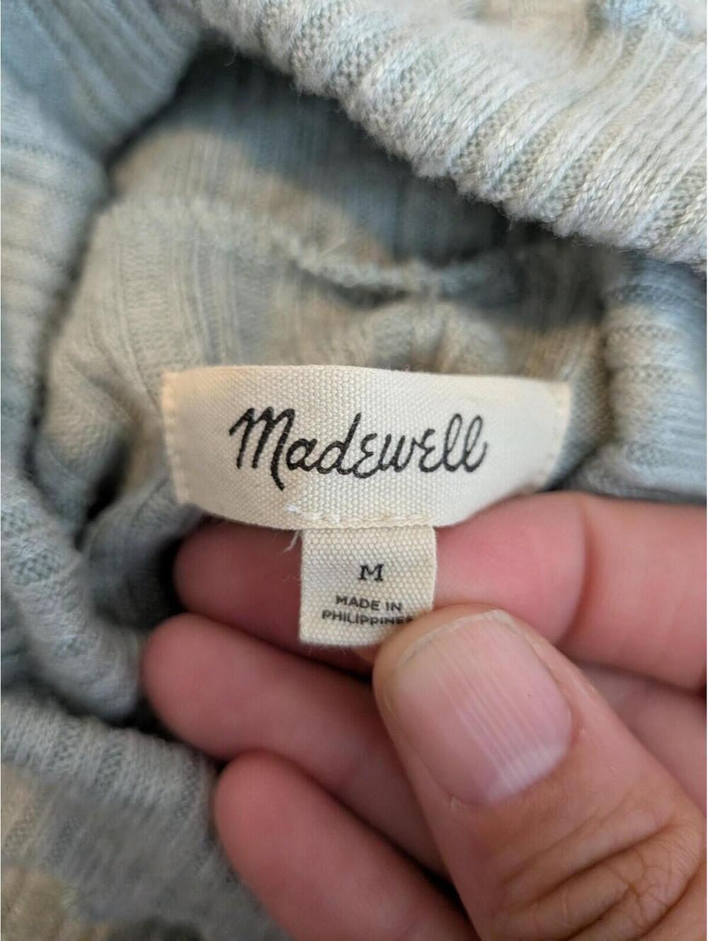 Madewell Sweater Pullover Womens M Gray Ribbed Mock Neck Ruffle Hem Long Sleeve - Picture 4 of 4